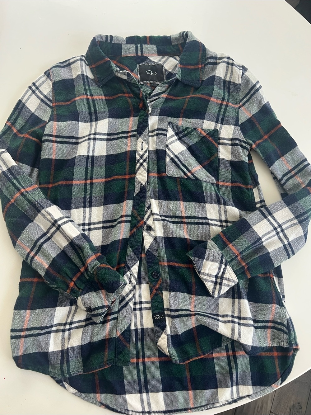 Rails Green, Navy & White Plaid Button-Front Shirt with Rust Accents